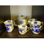 Flow blue and gilt highlighted 9 place afternoon tea set,