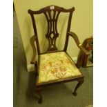 Chippendale style carver chair c1890's with drop in seat, upholstery matching previous lot
