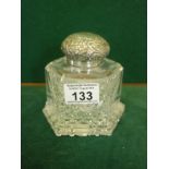 Superb Victorian period large glass silver ink well, a cut glass base with a silver top, the glass