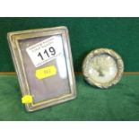 Silver h/m small rectangular photo frame, 3.1/4" tall and a similar circular silver frame, 2" dia