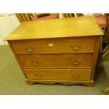 Victorian period pitch pine chest of 3 graduating long drawers with a shaped apron to the base