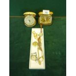 2 x travelling clocks in simulated leather cases and an amount of other wrist watches, all need