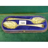 Georgian Boxed pair of late 18c silver Berry Spoons, each spoon with London h/m for 1799 both spoons