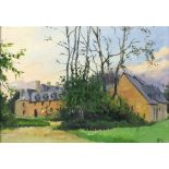 * Bernard EVANS (1929-2014) Oil on canvas board A country house and cottages Signed with initials 9”