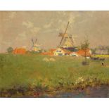 * Fred HALL (1860-1948) Oil on panel Windmills in a summer landscape Signed and dated (18)99 12.