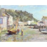 Vince PETERSON (b.1945) Oil on board ‘Low Tide Polperro’ Inscribed on label Signed 10.5” x 13.75” (