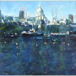 * John HAMMOND (b.1961) Acrylic on board St Paul’s Cathedral from the River Thames Circa 2007 Signed
