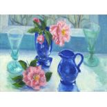 * Betty MOORE Oil on canvas board ‘Still life with Camellias’ Signed and inscribed 9” x 13” (23cm