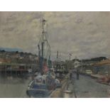 * Ken HOWARD (b.1932) Oil on canvas ‘Newlyn the Quay’ Inscribed on label and dated 1987 Signed 19.5”