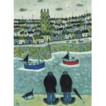 * Joan GILLCHREST (1918-2008) Oil on board ‘View of St Ives’ Inscribed on label to verso in the