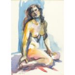 Kay YOUNG Watercolour & charcoal Seated female nude Signed 14” x 10” (35.6cm x 25.4cm)