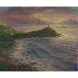 Richard WOOD (b.1950) Oil on canvas ‘Sunset Cape Cornwall’ Inscribed to verso Signed Unframed 29.