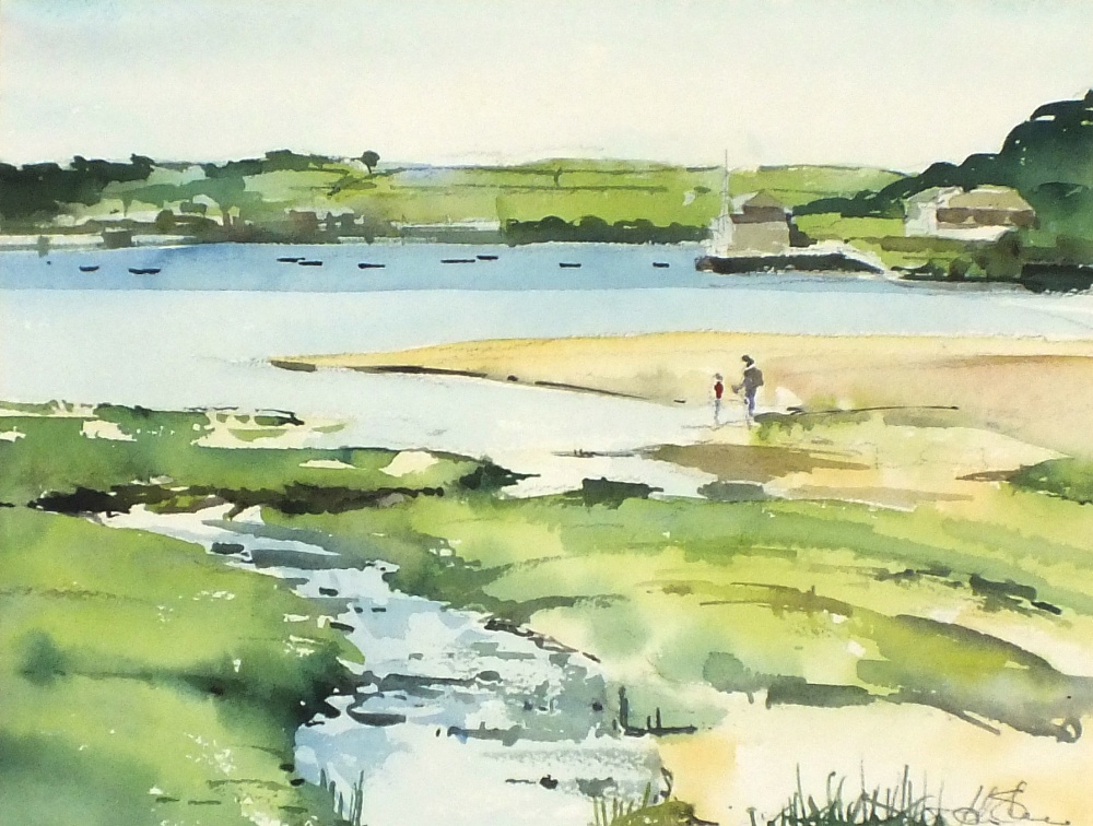 J* SHEARS (20th/21st C. English School) Watercolour Tidal Estuary Signed in pencil Unframed 9.75”