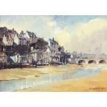 * Michael D. HILL (b.1951) Watercolour Looe River & bridge at low tide Signed 6.75” x 9.5” (17.1cm x