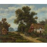 * C* LAWSON Oil on canvas Horse and cart on a road before thatched cottages Signed 19.5” x 23.5” (