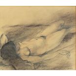 * Ken SYMONDS (1927-2010) Charcoal drawing with pastel highlights Reclining nude Signed and dated