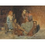 Vincenzo LORIA (1849-1939) (Italian School) Watercolour Storytime – grandmother & two children in