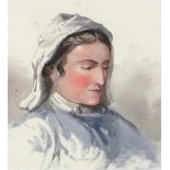 Late 19th / Early 20th Century English School Watercolour Portrait of a woman in bonnet 7.75” x