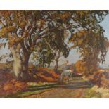 Algernon M. TALMAGE (1871-1939) Oil on canvas ‘November Morning’ – white horse on a country lane