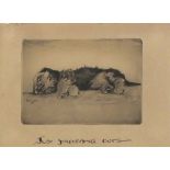 Cecil ALDIN (1870-1935) Black & white etching ‘Just Stretching Out’ – sleeping terrier Inscribed