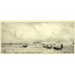 William WYLLIE (1851-1931) Black & white etching dry point Fishing fleet St Ives before Godrevy