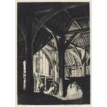 *Arthur Ralph Middleton TODD (1891-1966) Black and white etching ‘The Great Tithe Barn’ Inscribed