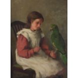 William EADIE (1847-1926) Oil on canvas Girl with a green parrot Signed & dated 1896 14” x 9.75” (