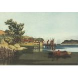 *Geoffrey Sneyd GARNIER (1889-1970) Coloured etching, aquatint ‘Flushing’ – fishing boats & tall