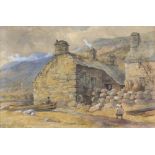 Myles Birket FOSTER (1825-1899) Watercolour Croft, Ballater, Scotland – figures before cottages