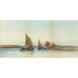 S* LEWIS  (19th Century English School) Watercolour Sailing barges on a tidal estuary Signed 9.75” x