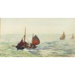 Baragwanath KING (1864-1939) Watercolour ‘First Boats In’ – Plymouth fishing boats returning under