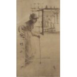 Elizabeth Adela FORBES (1859-1912) Etching Old woman with stick Signed E.A. within the plate 6.75” x