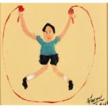 *Simeon STAFFORD (b.1956) Oil on ceramic tile Young boy skipping Signed & dated (20)06 5.25” x 5.