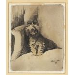 Cecil ALDIN (1870-1935) Black & white etching Terrier in armchair Signed within the plate 4” x 3.25”