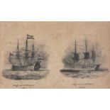 19th Century black & white engraving Two ‘Men-of-War’ at sea 5” x 8” (12.7cm x 20.63cm)