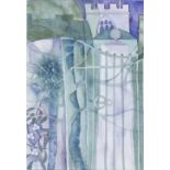 *Sheila TOLLEY (b.1939) Watercolour ‘Cornish Church Midnight’ Inscribed on label Signed with