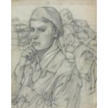 Mark GERTLER (1891-1939) Pencil drawing Young man in army uniform with sleeping figure in an