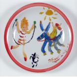 * Simeon STAFFORD (b.1956) Oil on porcelain plate ‘Holiday Fun’ – girl skipping & boy on a donkey