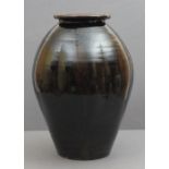 * David LEACH (1911-2005) Stoneware vase of baluster & gently fluted form with tenmoku glazes with