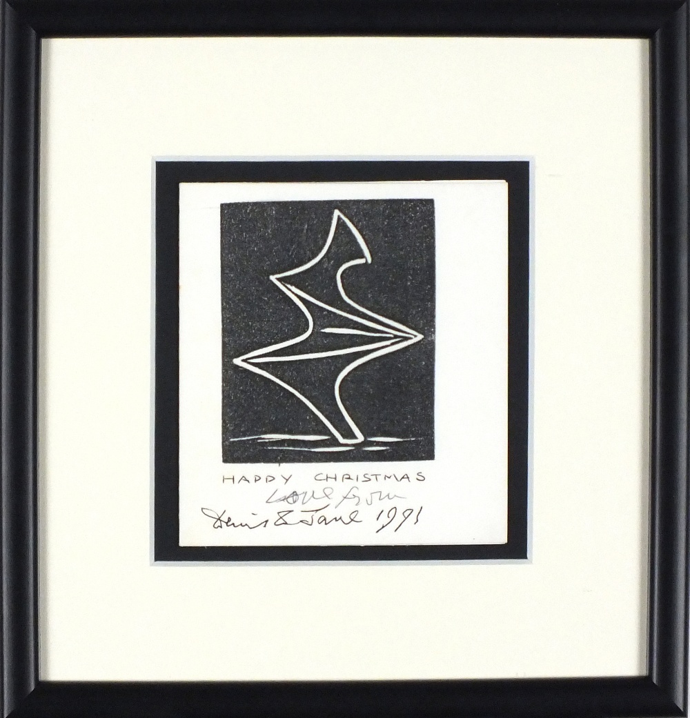 * Denis MITCHELL(1912-1993) Linocut Christmas Card design for bronze sculpture ‘Zawn’ Signed in - Image 2 of 2