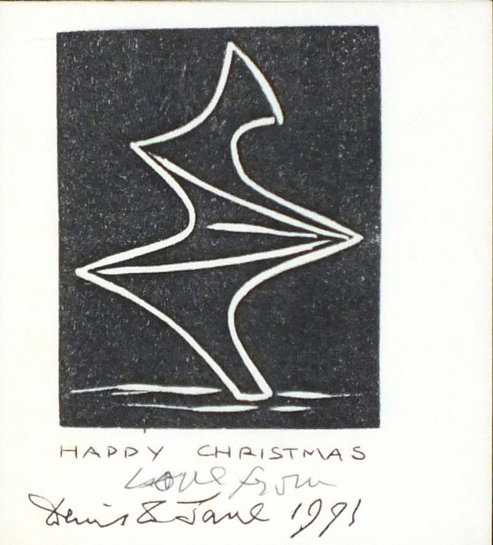 * Denis MITCHELL(1912-1993) Linocut Christmas Card design for bronze sculpture ‘Zawn’ Signed in