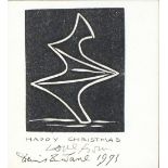 * Denis MITCHELL(1912-1993) Linocut Christmas Card design for bronze sculpture ‘Zawn’ Signed in