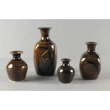 Jeremy LEACH (b.1941) & Janet COX Four Matilda Pottery stoneware bottle form vases with Tenmoku