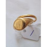 A narrow 22ct gold wedding band and an 18ct signet Ring 8.7g