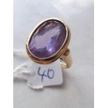 Antique amethyst oval cut ring in pierced gold mount