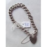 Silver curb link bracelet with heart padlock 25.5g