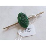 Gold & Jade set bar brooch 3.5g