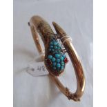 Victorian gold turquoise set snake bracelet 15g