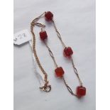 9ct chain set with red stones 14” long 8g