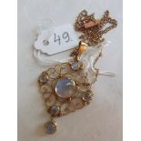 15ct Art Nouveau gold and moonstone pendant 4g on 9ct chain